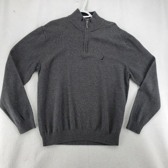 Nautica Sweater Men's 1/4 Zip Long Sleeve High Neck Pullover Sailboat Gray XL - Picture 3 of 12